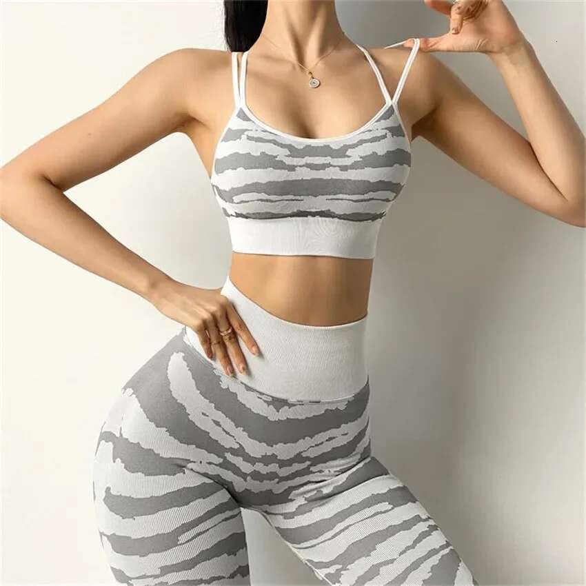 QK 1/2PCS Tiger Gym Booty Set Scrunch Squat Proof Leggings Yoga Pants Sports Bra Workout Outfits Fiess Active Suits
