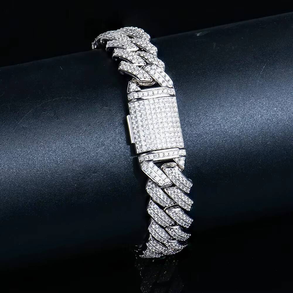 VVS Moissanite Iced Out 14mm Bracelet 925 Sterling Silver Hip Hop Cuban Link Bracelet GRA Certified Wholesale Jewelry