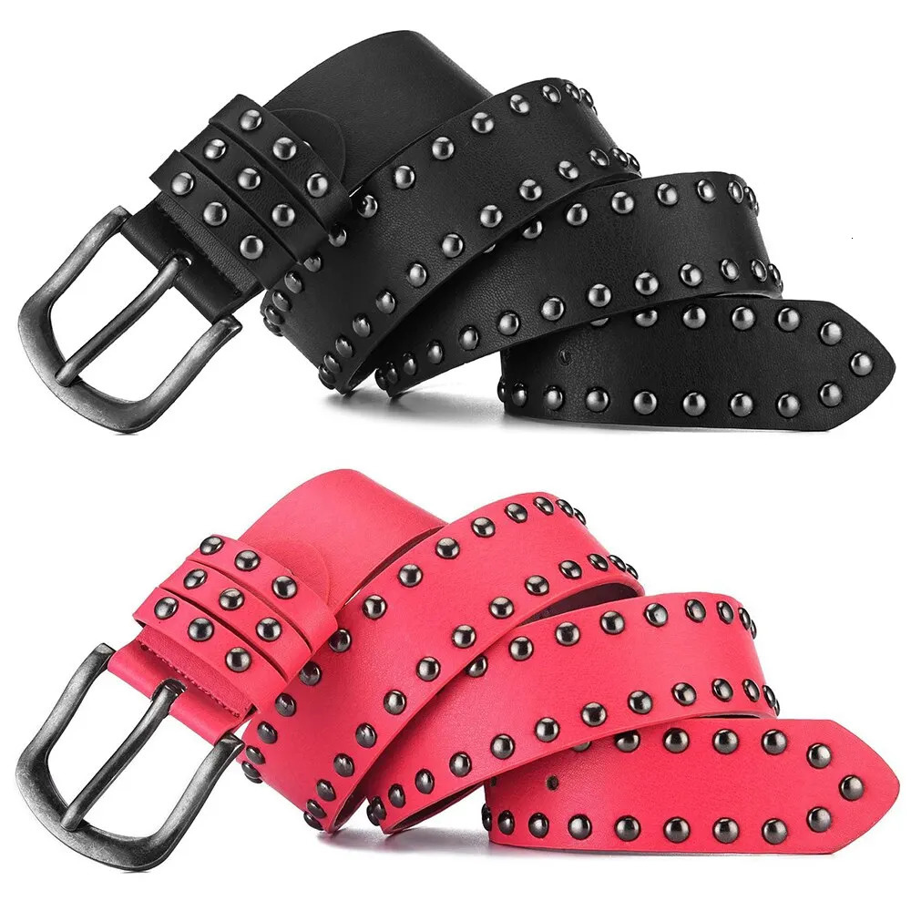 1pc Mens Retro Alloy Needle Buckle Womens Belt Round Rivet Belt Punk Hip Hop Rock Jeans Belt PU Leather Belt For Men and Women 250409