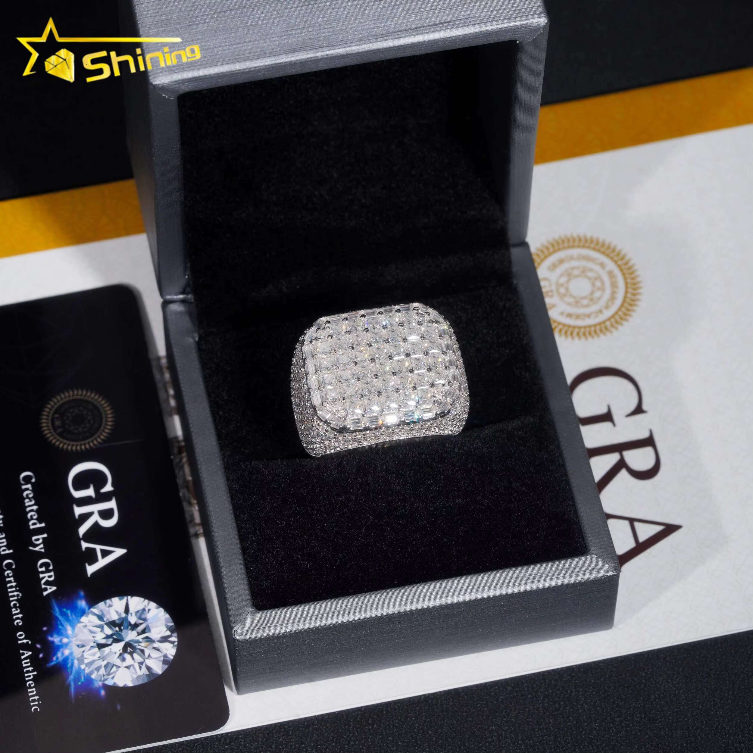 Hip Hop Fine Jewelry Princess Cut Diamond GRA Certificate 925 Silver Iced Out Moissanite Ring for Men