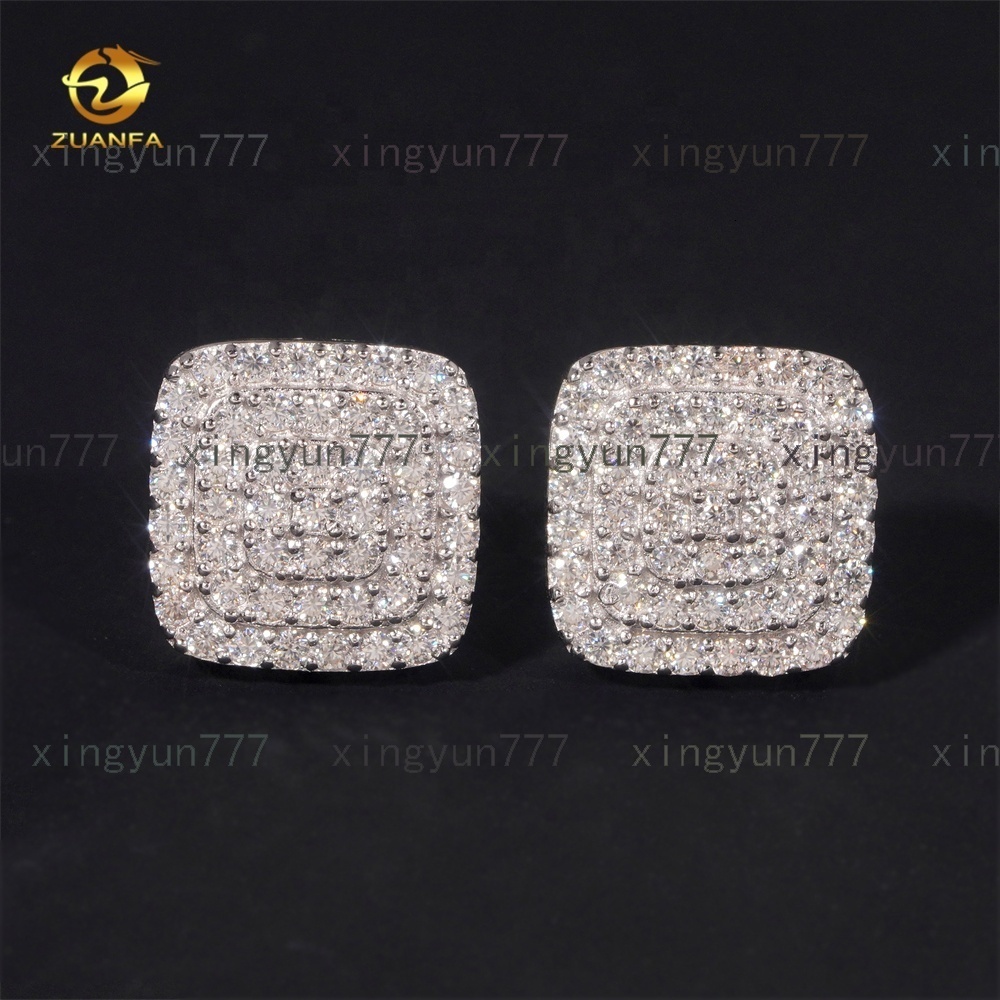 Iced Out Jewelry Hip Hop High Quality 925 Sterling Silver Mens Moissanite Stud Earrings