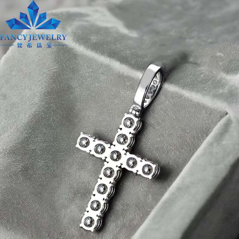 Trendy HipHop Style 925 Sterling Silver Iced D VVS 5MM Moissanite Cross Pendant Men Women Stone Jewelry Number Perfect Gift