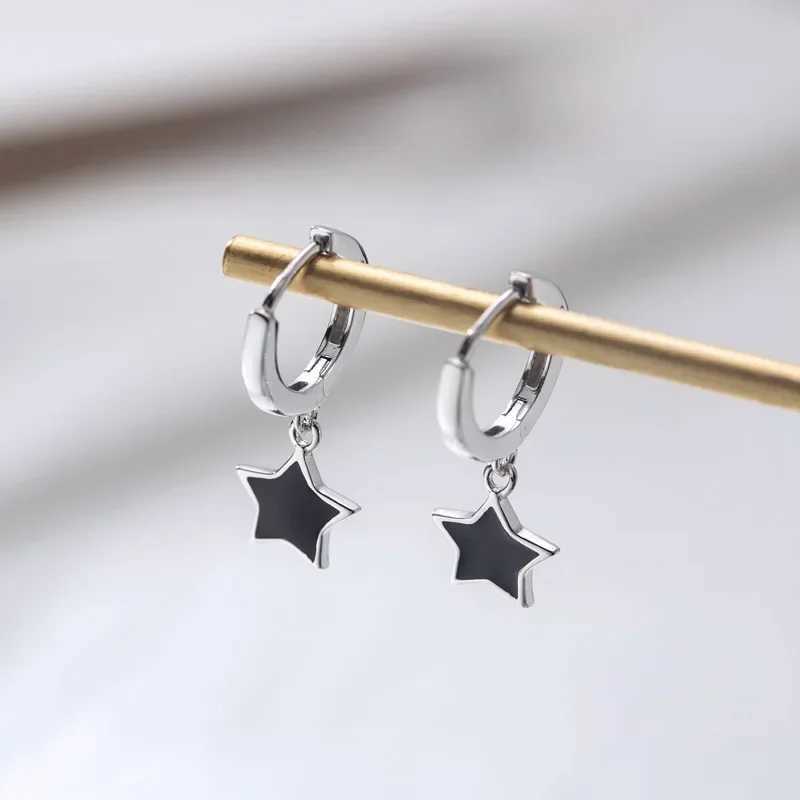 Retro Classic Black Enamel Star Drop Dangle Earrings for Women Cute Five-pointed Star Stainless Steel Hoop Earrings Jewelry Gift Z250408