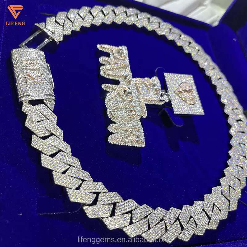 Moissanite Cuban Link Chain Name Necklace Custom Jewelry Men Vvs Moissanite Iced Out Chain and Pendant 925 Silver Gra Certified