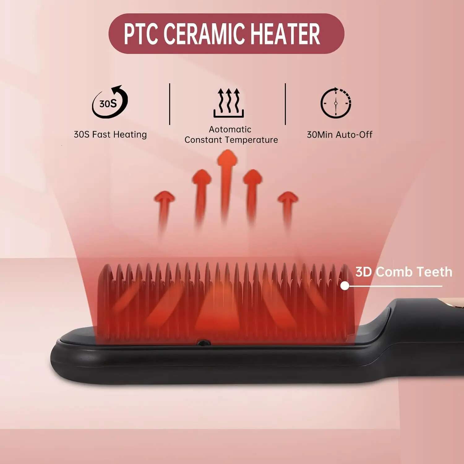 Ap02 Negative Ionic Brush, Fast Heating, Anti-Scald & Auto-Shut Off Hair Brush Straightener For Women