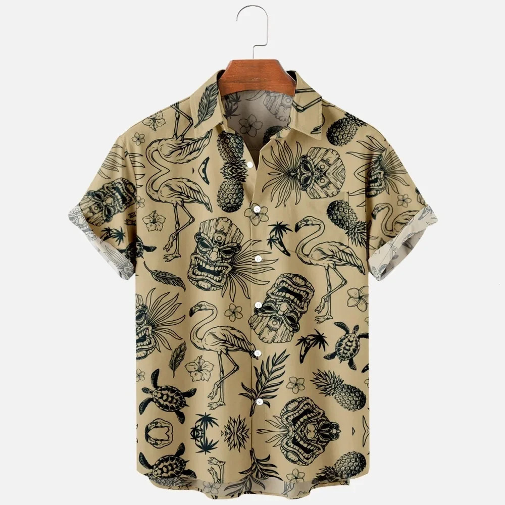 Mens fashionable summer T-shirt Hawaii 3D printed comfortable casual single button shirt short sleeved beach oversized shirt 250408