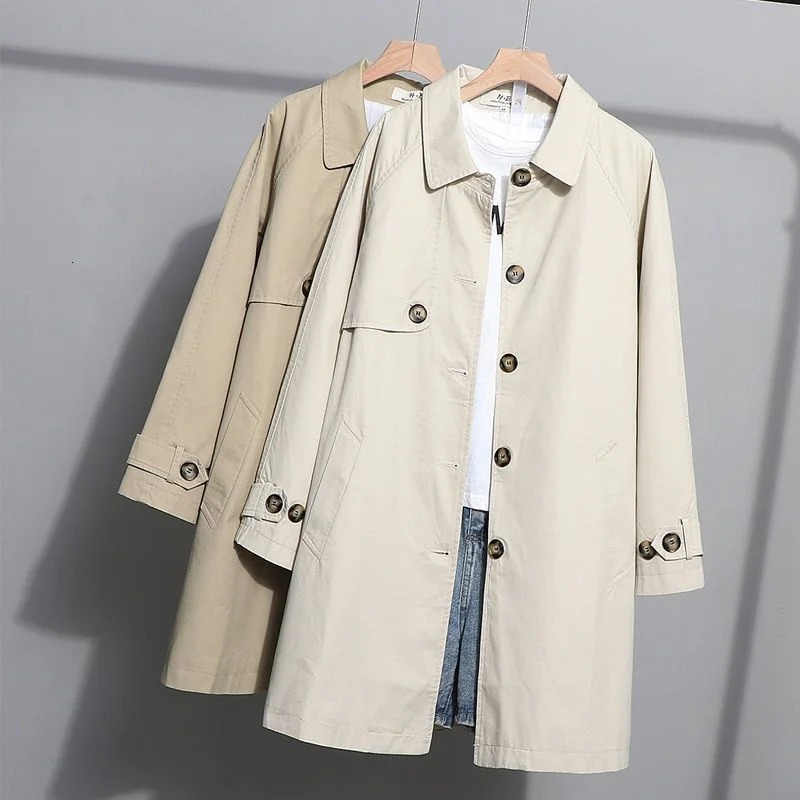 Spring Autumn Trench Coat Womens Fashion Korean Single breasted Loose Medium length Windproof Top 250409