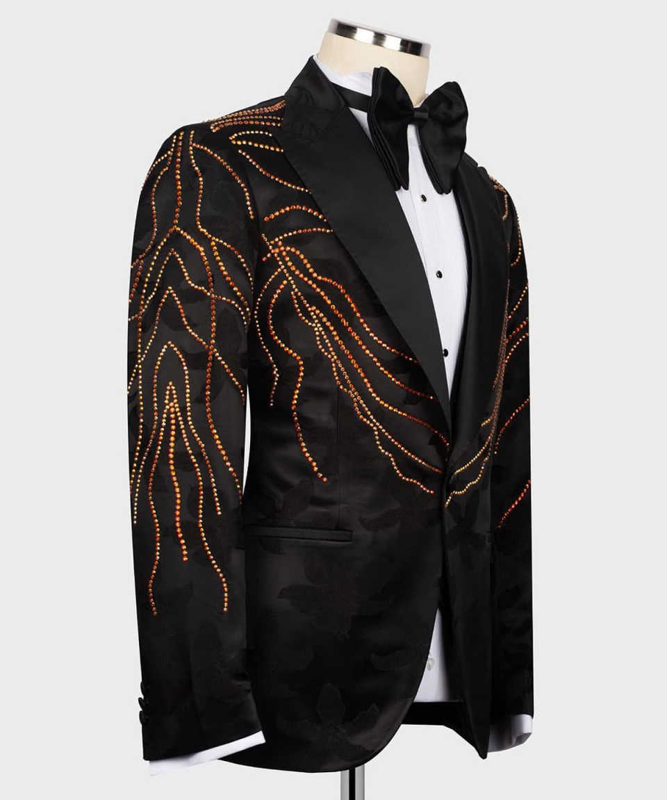Fashion Show Party Suit Wedding Men Suit Crystal Appliques 2-Pieces Coat Pants Tailor-Made Groom Wear Groomsman Formal Occasions Plus Size Customized 