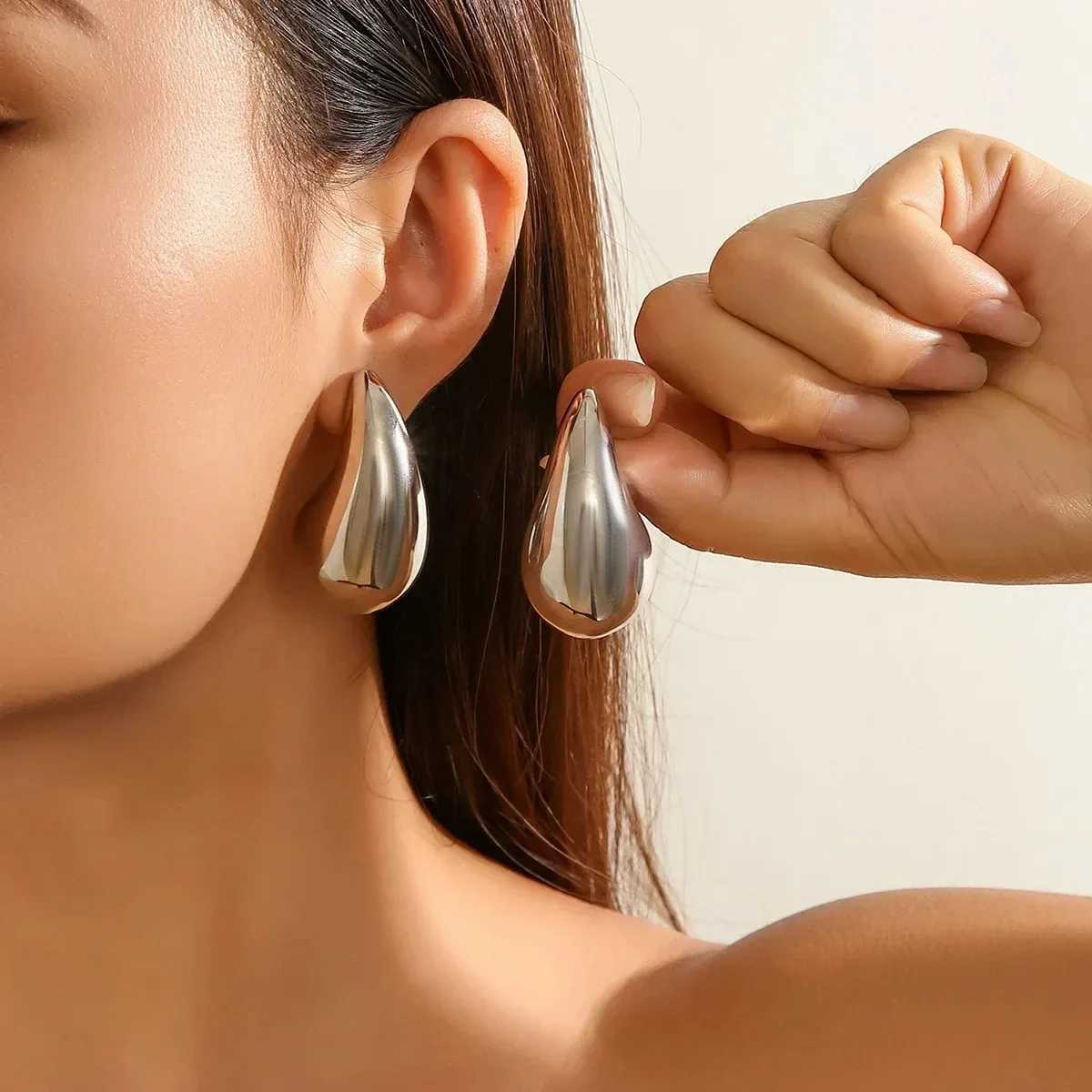 925 Sterling Silver 18K Gold Plated Chunky Dome Water Drop Earring for Women Vintage Glossy Thick Teardrop Hoop Earrings Jewelry Z250408