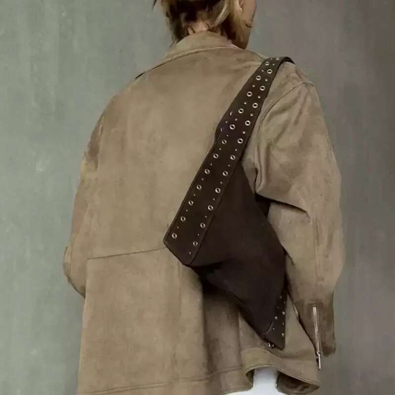 New Suede Tote For Women Rivet Shoulder Bags Vintage Women's Retro Handbag Purse Clutch Totes Large Shopping Bag