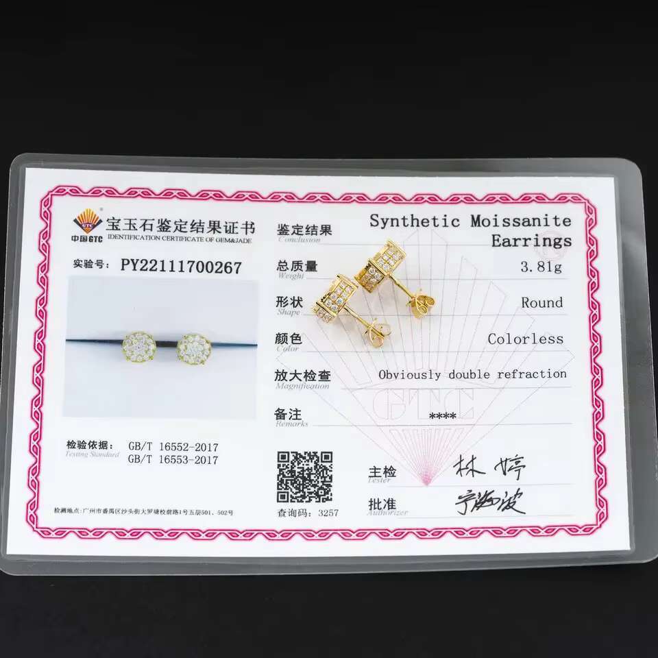 Hip Hop Jewelry Pass Diamond Tester High Quality Mens Earring 10k Solid Gold Moissanite Ear Studs Earrings