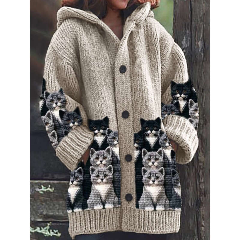 2025 New Halloween Animal 3D Printed Casual Hooded Cloak Jacket autumn sweater print wildfox sweaters for women