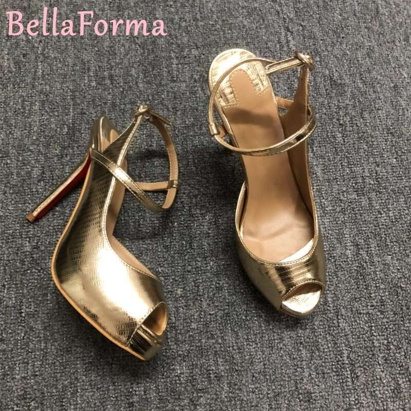 Women's Open-Toe Cross-Strap Fish-Mouth Stiletto Sandal Gold Platform Matching Clutch Banquet Wedding Sgback Pointy High Heel