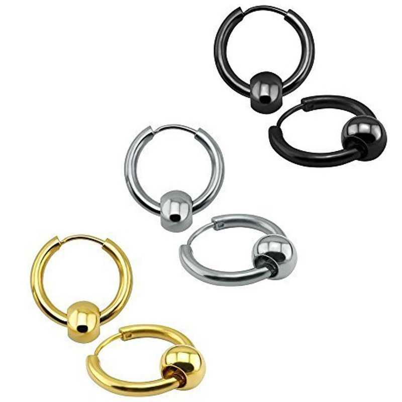 Gold-Color IP Plating 316 Stainless Steel Circular 8 10 12 14 16mm Ball Hoop Earrings No Fade Allergy Free Classical Brief Style Z250408