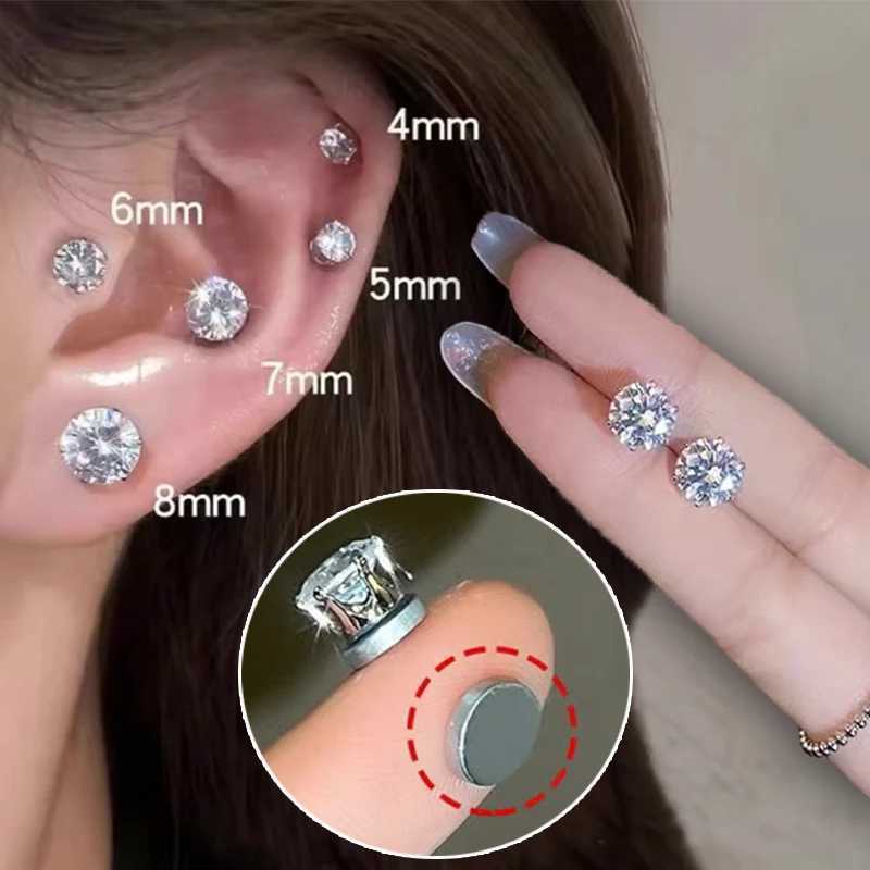 1/2/5Pair Fashion Magnetic Stud Earring Shining Crystal Non-piercing Ear Clip 4/5/6/7/8mm Daily Dating Party Jewelry Accessories Z250408