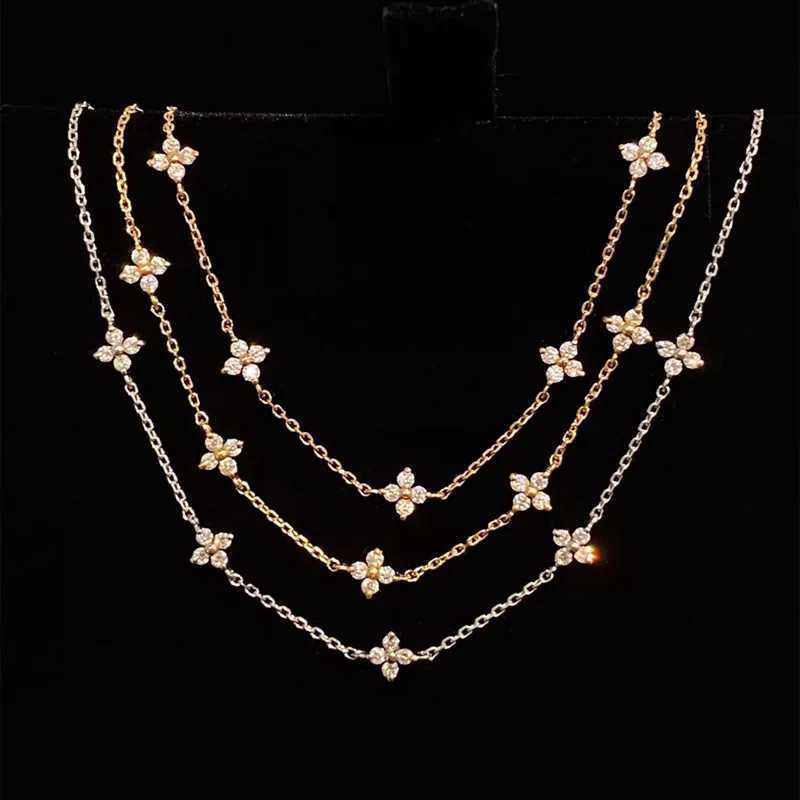 925 sterling silver plated 18K gold sparkling zircon flower necklace suitable for womens exquisite party jewelry gifts Y250408