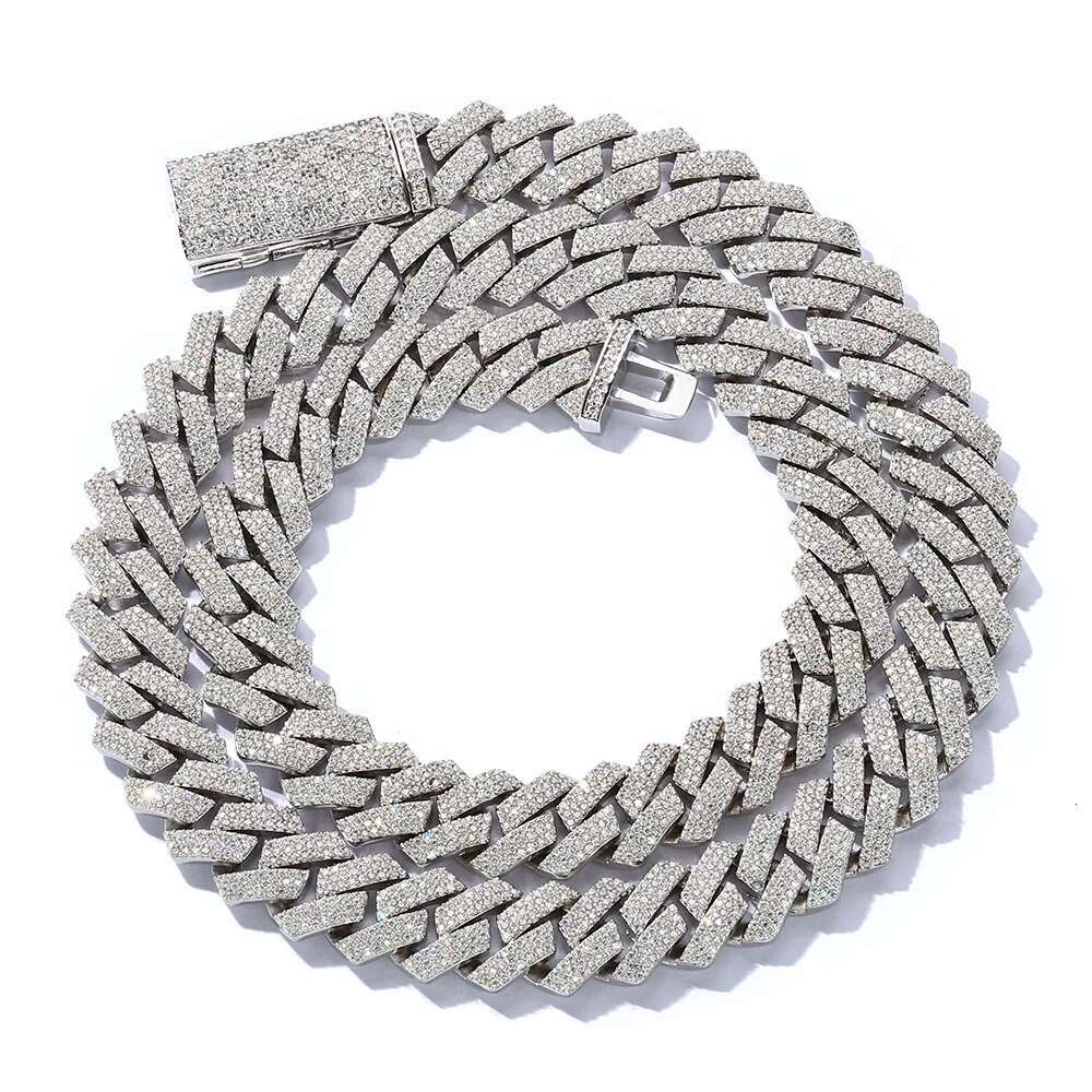 12mm Three Rows Pass Diamond Tester 925 Silver Rose Gold Plated Iced Out Hip Hop Flawless Moissanite Diamond Cuban Link Chain