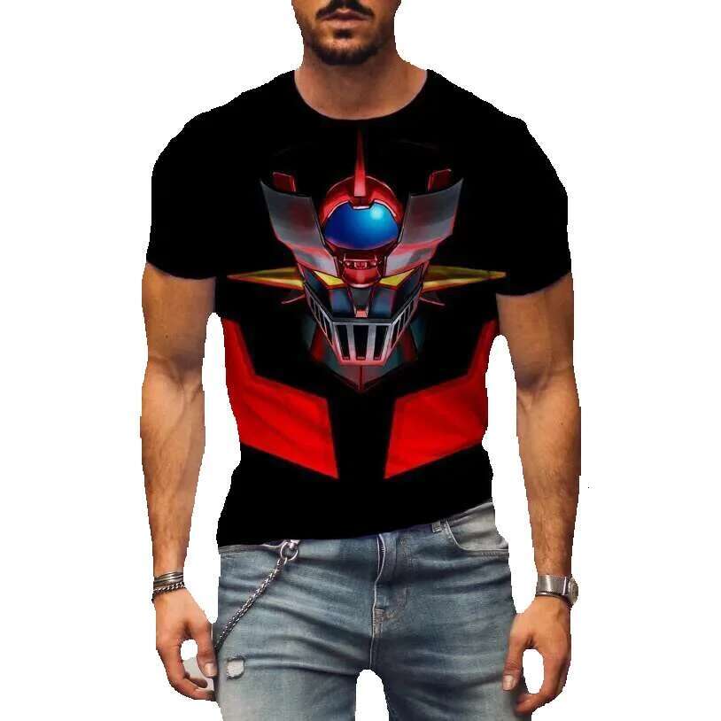 Mazinger Z 3D printed anime robot for men women, casual and fashionable short sleeved T-shirt, oversized Haruku T-shirt top, children's clothing