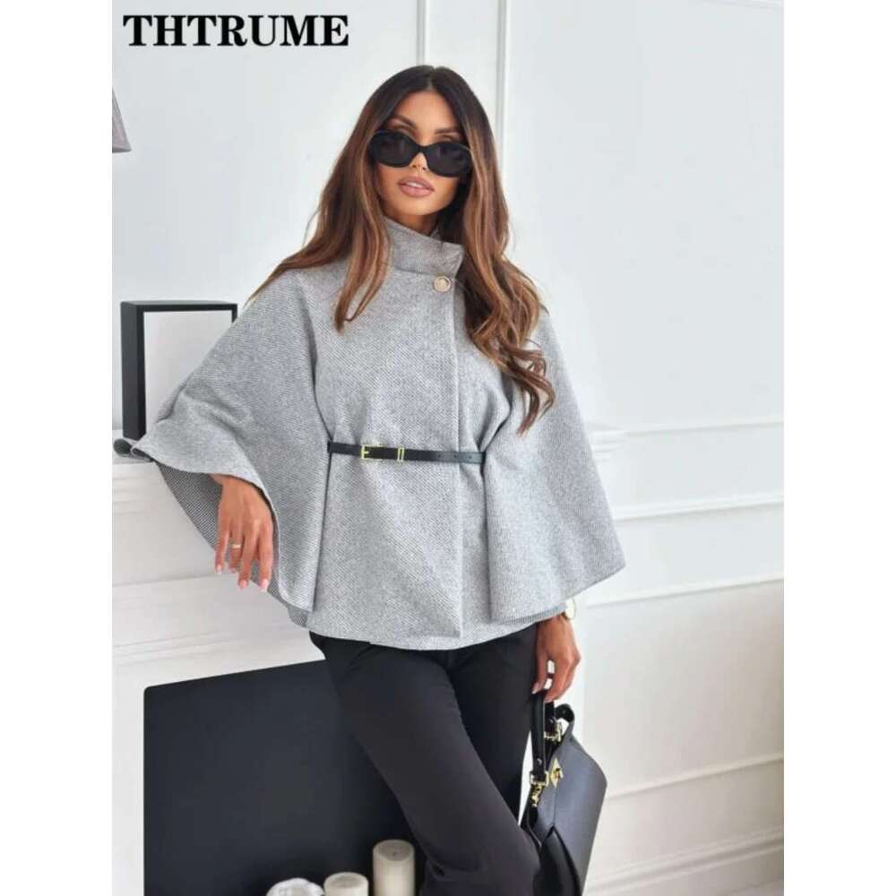 Elegant Autumn Solid Jackets Fashion Women Single Breasted Batwing Sleeve Thick New Coats Casual Loose Office Lady Chic Jacket