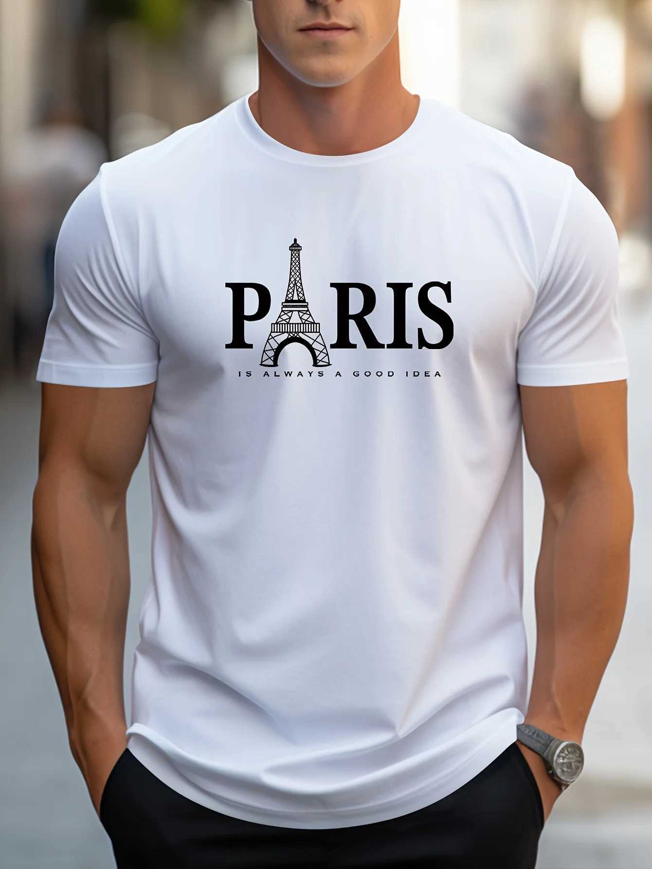Summer mens T-shirt short sleeved Paris pattern printed casual O-neck oversized floral fashion streetwear mens T-shirtXJ250409
