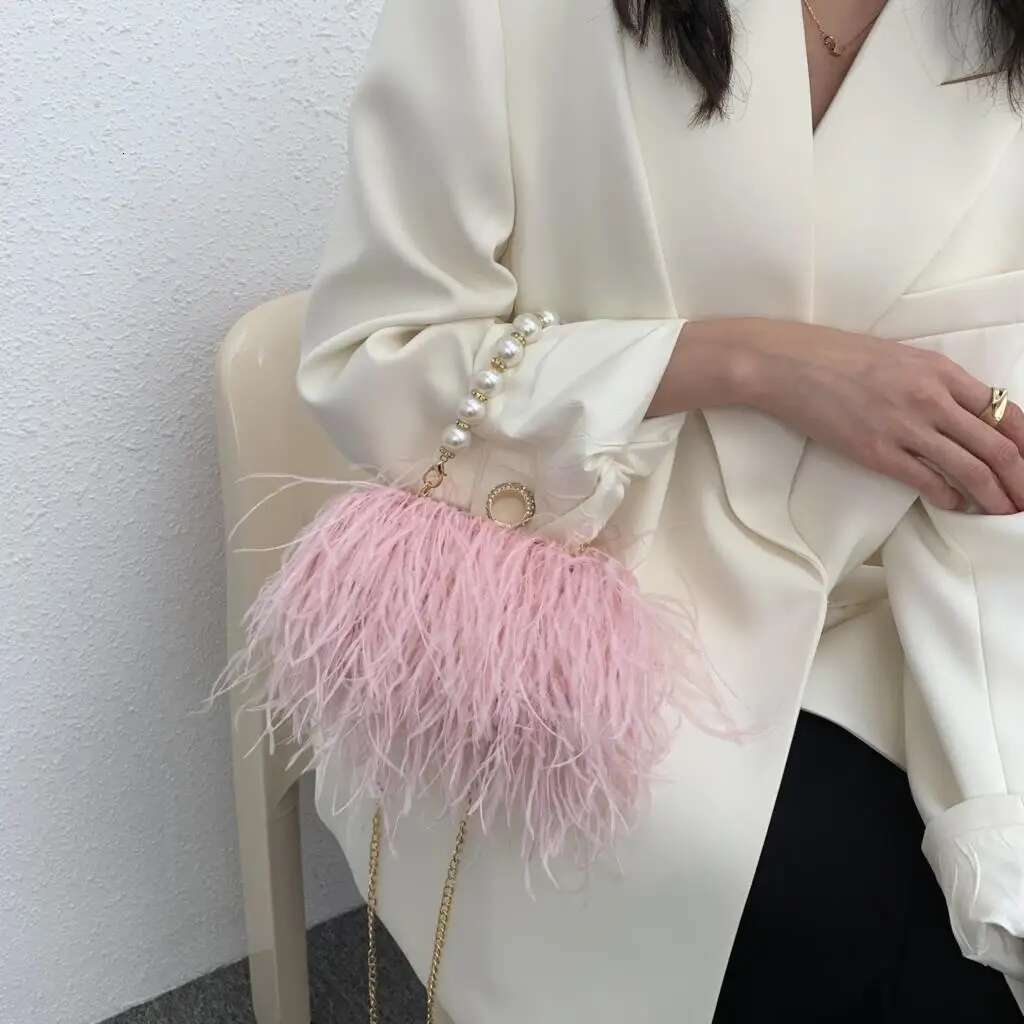 Ostrich Fur Feather Handbag Coin Wedding Purse Evening Wallet Bag Women Clutch Dia Knuckle Rings Dinner