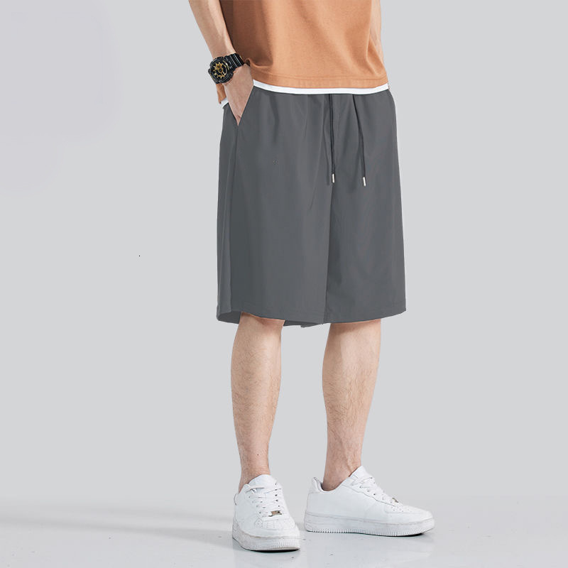 2025 New Designer Men Shorts Summer Black Ice Silk Casual Thin Sports Loose Fat Five Quarter Pants Shorts