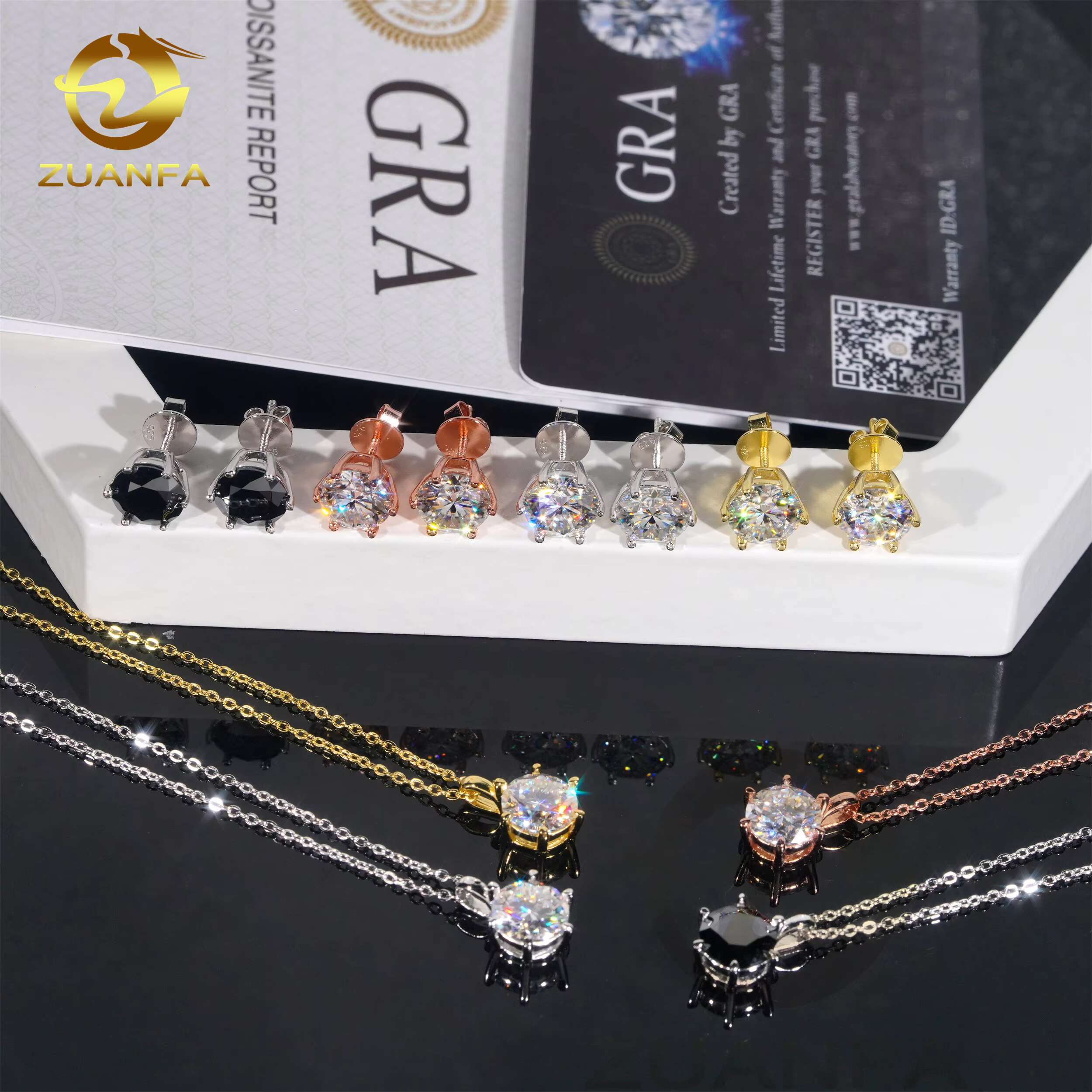 Jewelry Sets 925 Sterling Silver Moissanite 8mm 2carats Necklace 4carats Stud Earrings Dropshipping Jewelry