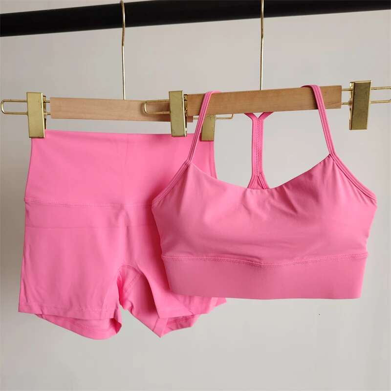 Solid Color Yoga Clothing Shorts Leggings Bra 2-Piece Set Women Gym Suit Sportswear Pilates High Waist Fiess Wear Breathable