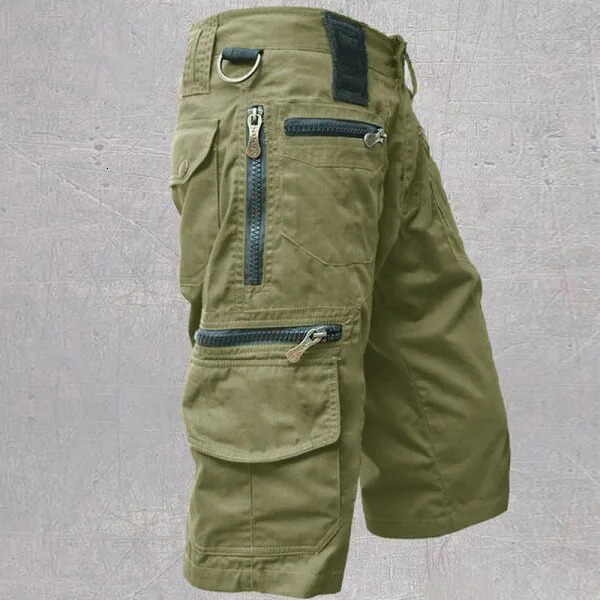 Mens summer plus size cut loose straight leg pants with multiple pockets of cotton cargo shorts 250409