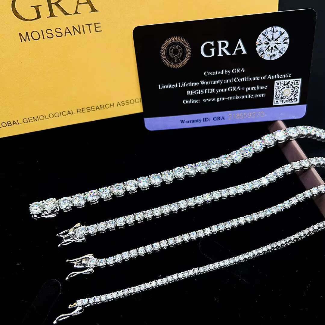 Pass Diamond Tester Moissanite Tennis Chain 5MM 18inch VVS Moissanite Hip Hop Necklace Certified White Gold Silver Tennis Chain