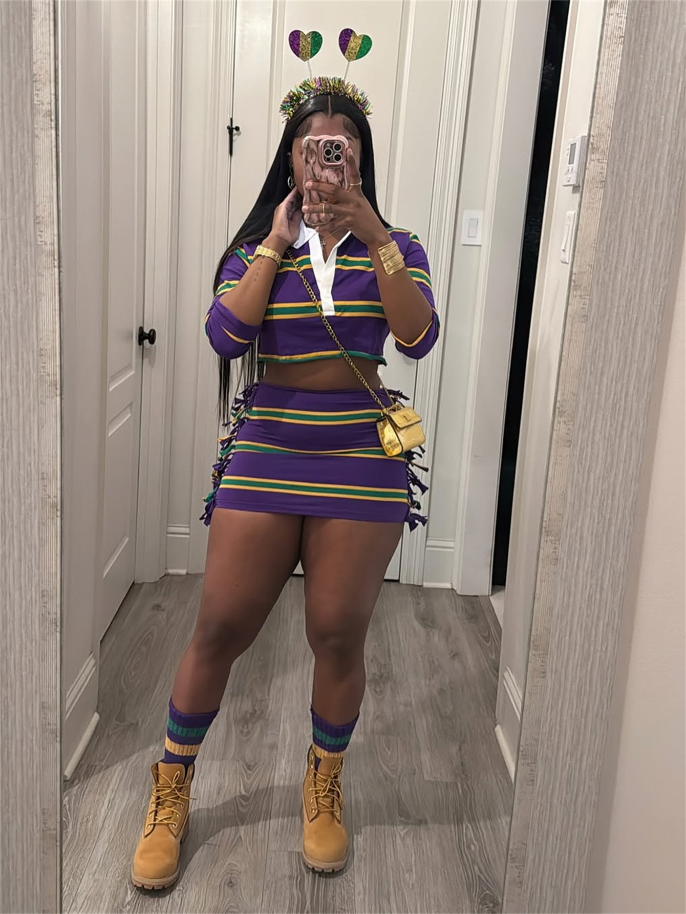 2025S Designer Women S Set New Fashionable Street Casual Lapel Striped Contrasting Color Exposed Navel Top Hip Hing Short Skirt Set