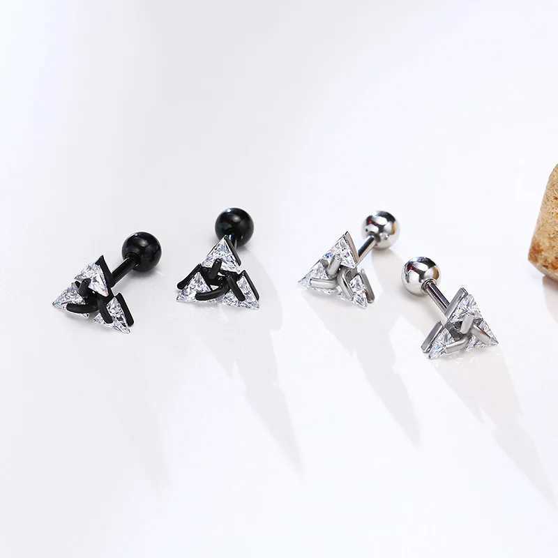 Men Stud EarringTriangle Pierced Crystal Zircon Stud EarringsStainless Steel Tiny Minimalist Studs for Mens Women Jewelry Z250408