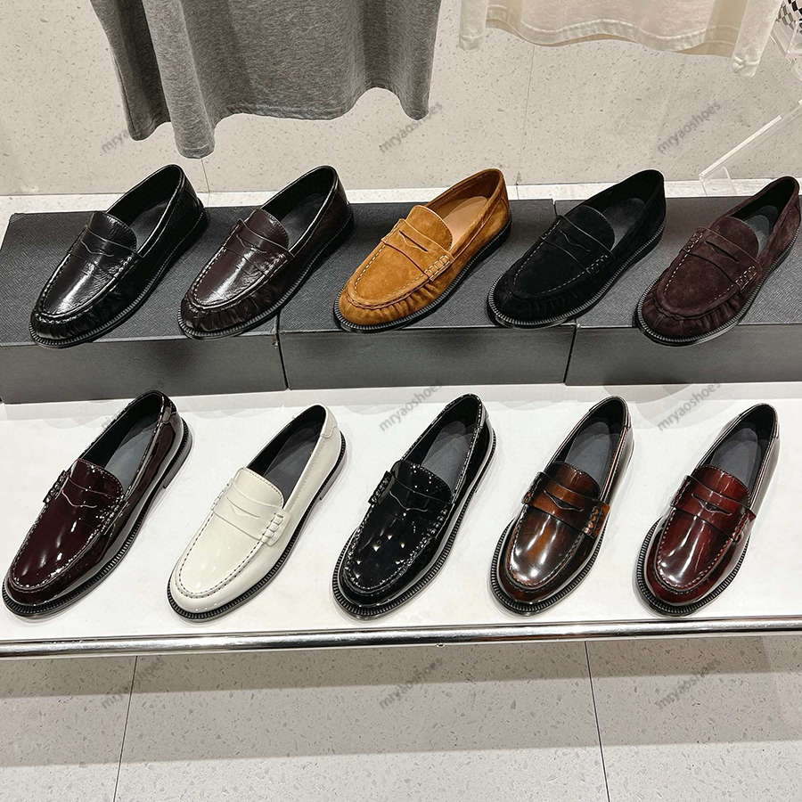 10A Famous Designers Women Loafers Dress Shoes Classic Micro Suded Genuine Leather Round Toes Flat Heel Slip-On Casual shoes Size 35-41 With Box Multiple colors