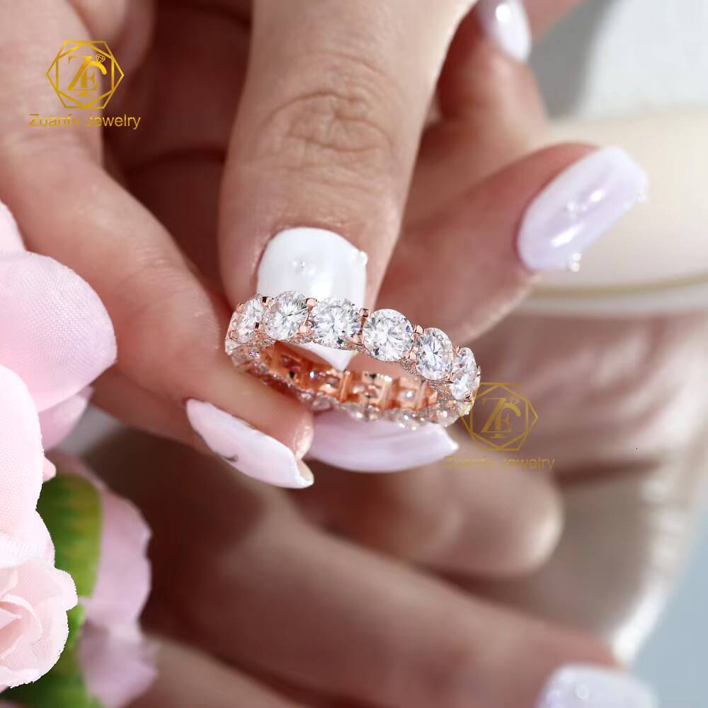 S925 Silver Round Brilliant Cut VVS D Color 5mm Moissanite Diamond Hip Hop Engagement Ring for Men and Women