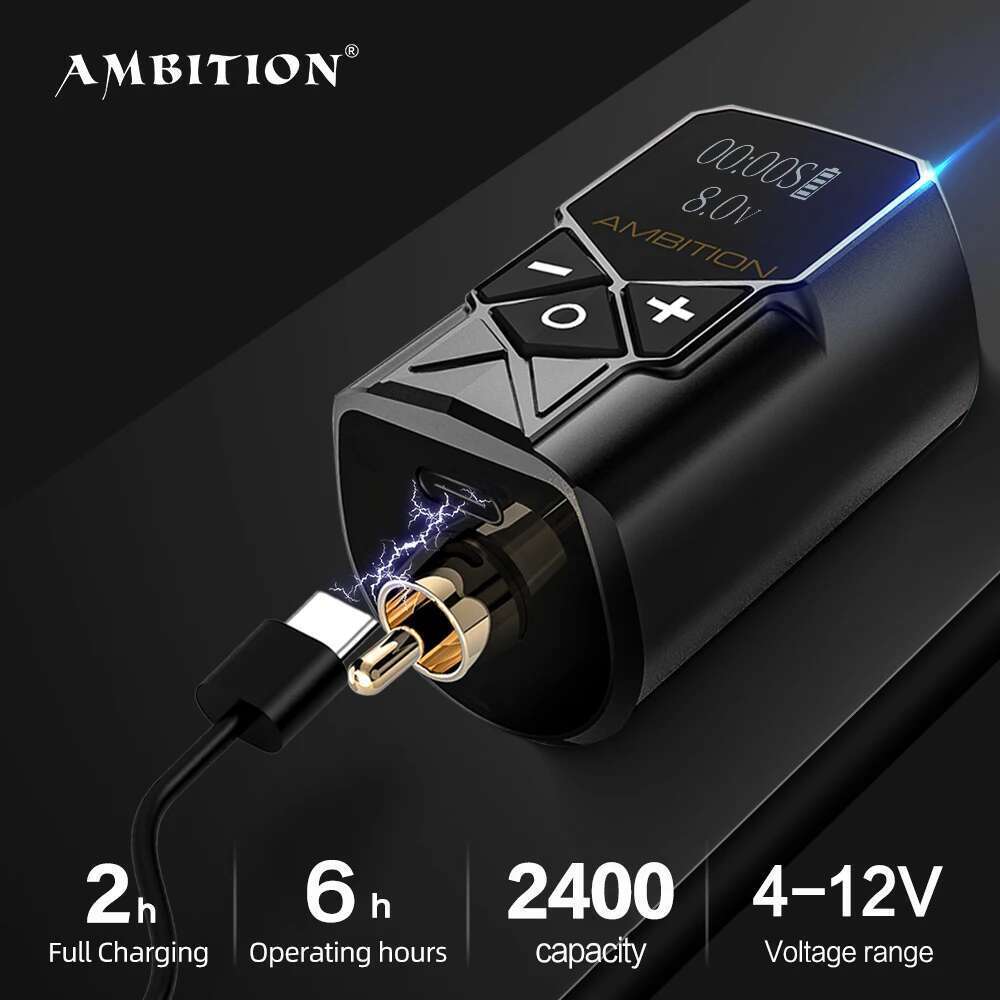 Ambition Kuark 1800mAh or 2400mAh RCA Interface Wireless Battery Power Supply For Rotary hine Professional Tattoo