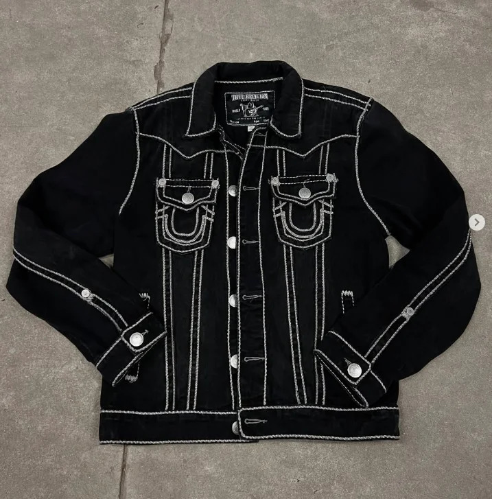 American fashion retro Y2k denim jacket street clothing letter embroidery motorcycle sports jacket thick mens clothing 250408