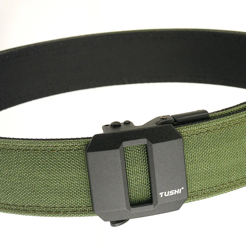 TUSHI Hard Tactical Gun Belt Mens Metal Automatic Buckle Thick Nylon 3.8CM Wide Casual Sports IPSC Girdle Male 250403