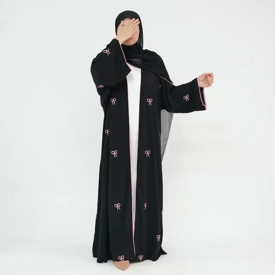 Latest humble cardigan black Islamic Abaya womens wholesale ed bow kimono Nida summer n Dubai Muslim 250409