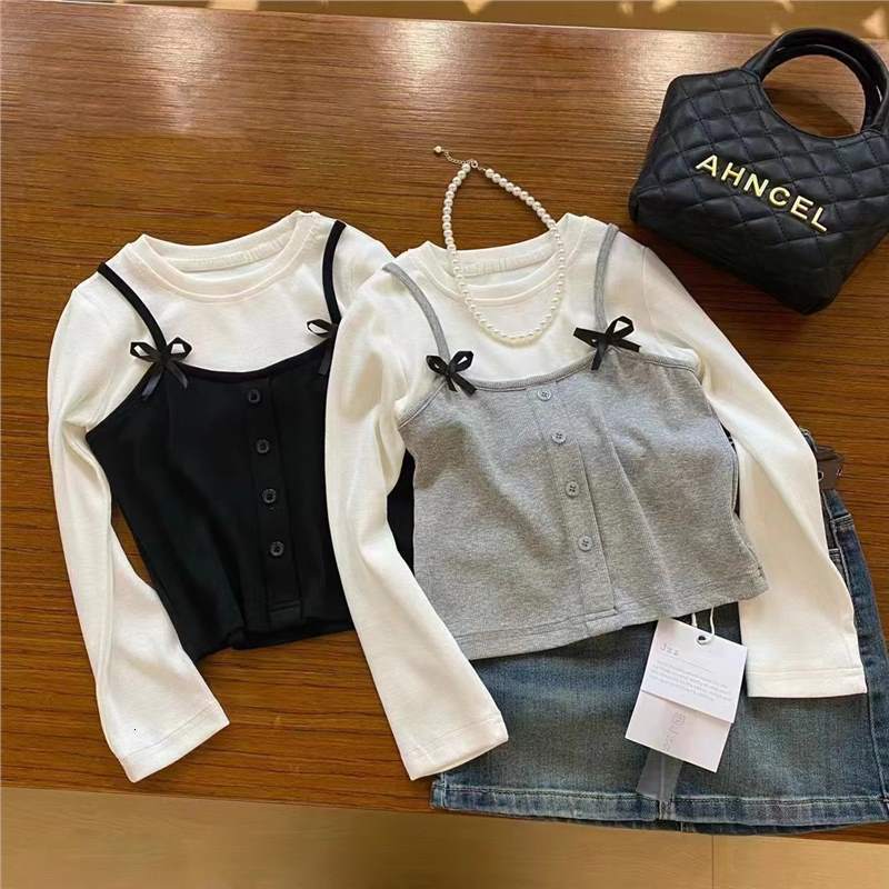 Ddmyshoesvip Girls Fashion Sweet T Shirt Autumn New Korean Version Children S Fake Two Piece Top Base Shirt Trend