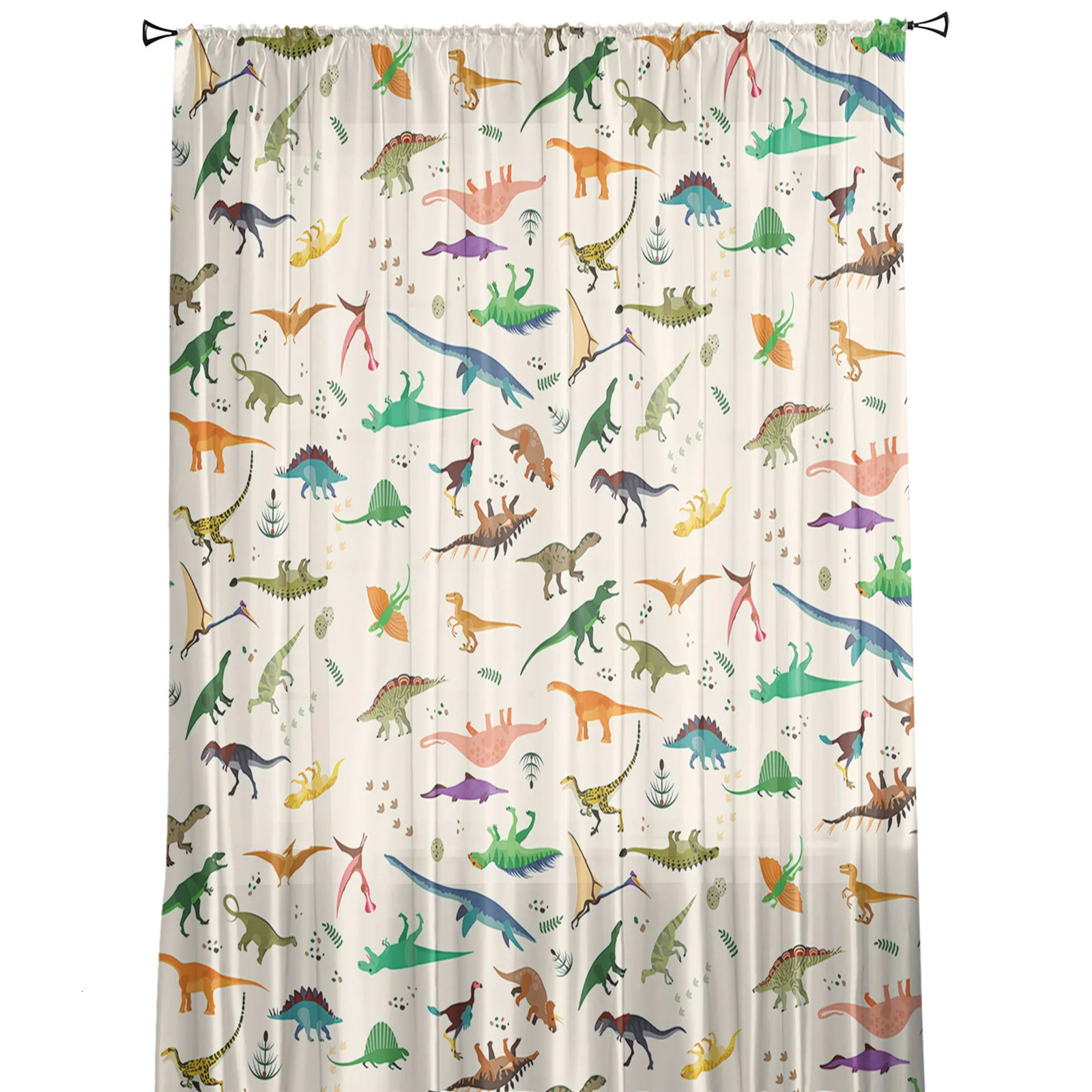Colorful dinosaur chiffon transparent window screen living room curtains bedroom modern Voile organic decorative curtains 250409