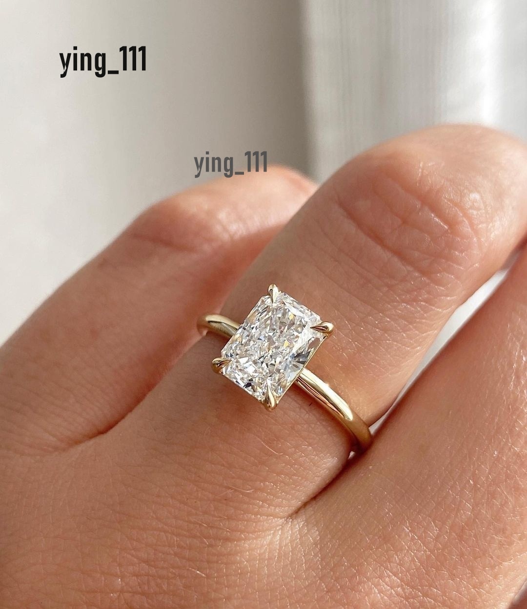 9x7mm Radiant Crushed Ice Cut Moissanite 14K Yellow Solid Gold Engagement Ring Wedding Gold Plated Rings for Women