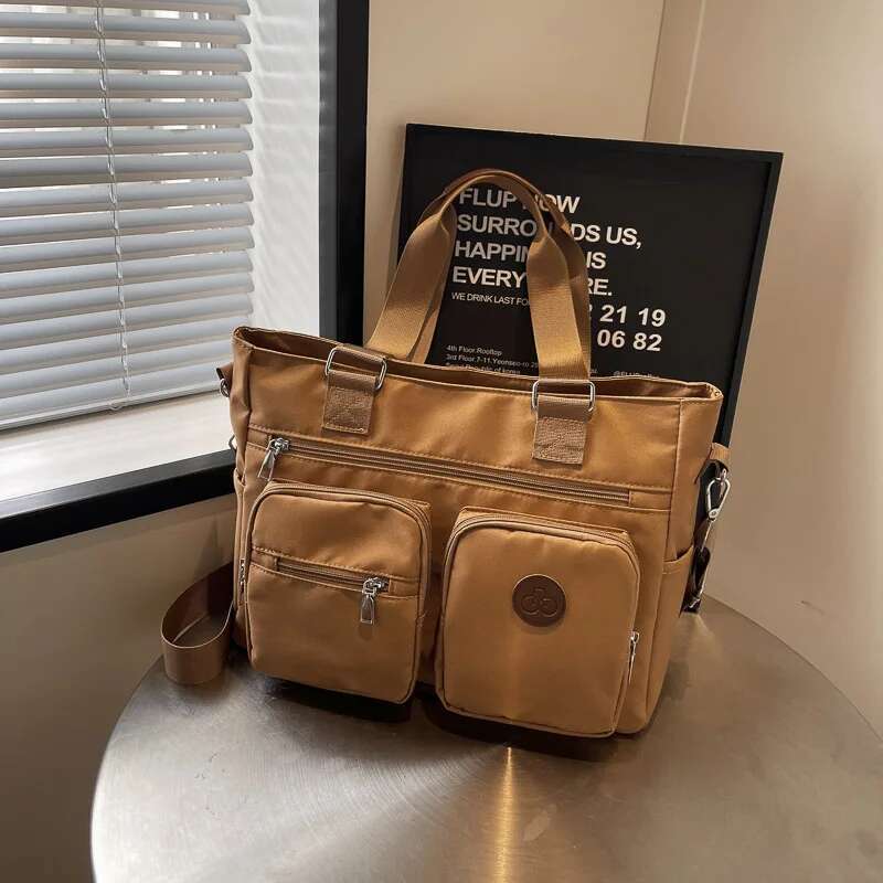 Fashionable And Minimalist Large Capacity Canvas Shoulder 2024 Trendy Retro Multi Pocket Tote Bag