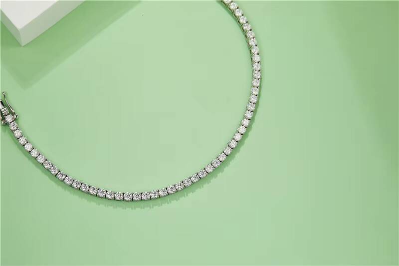 Fine Silver Jewelry Top Selling Moissanite Jewelry Silver S925 Sterling White 14k Gold Plated Diamond Tennis Chain Necklace