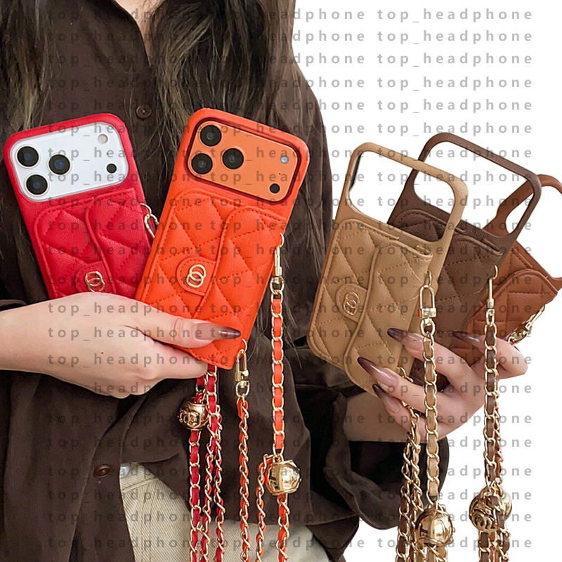Luxury Crossbody Phone Case for iPhone 17 Pro Max Cases Apple iPhone 16 Pro Max 15 14 13 12 15 plus Designer Wallet Card Holders iPhone Case Chain Lanyard Mobile Cover