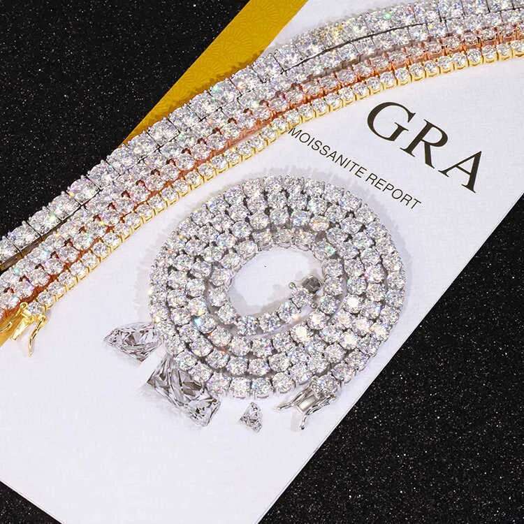 Wholesale Price Sterg Sier Tennis chain 2mm--5mm In stock GRA Moissanite Chain Hip Hop Necklace Fine Jewelry