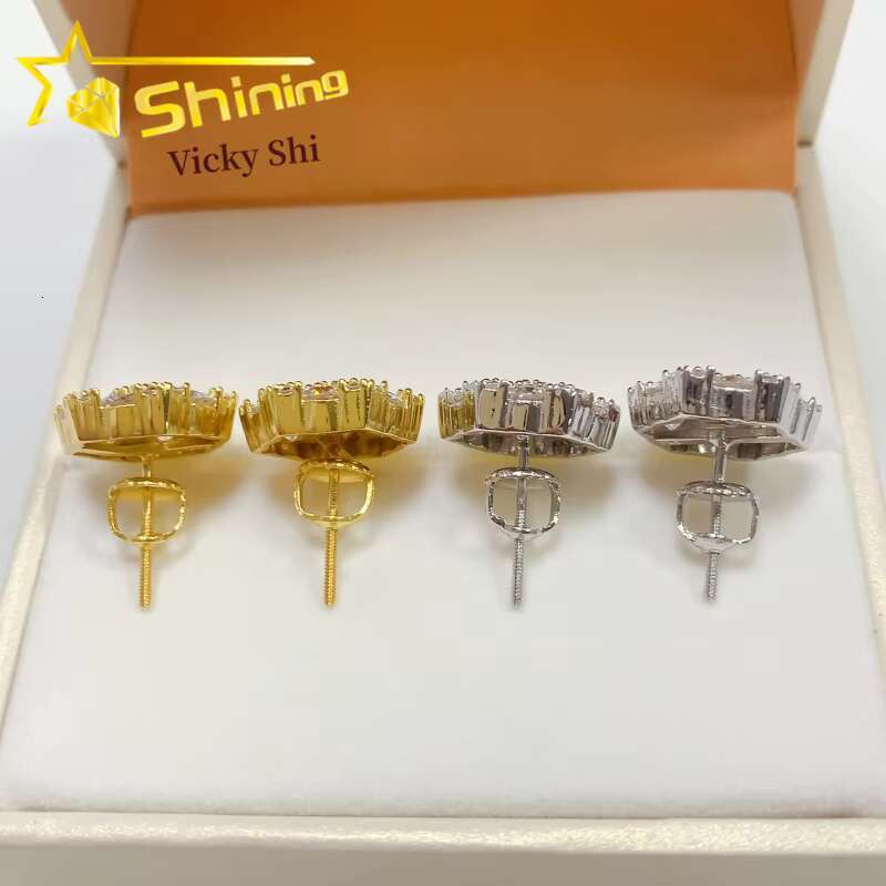 Fine Jewelry Screw Back Flower Shape Stud Earrings Pass Diamond Tester 925 Silver Women Moissanite Earrings