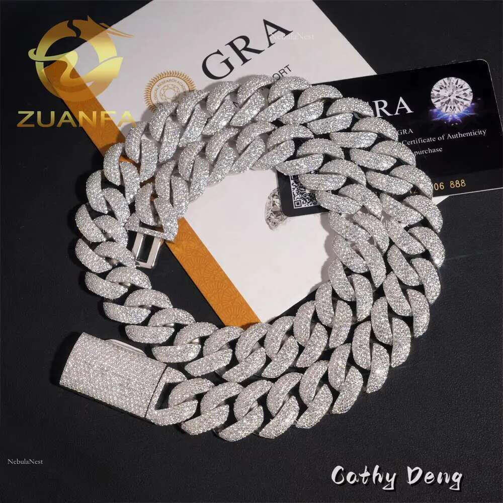 20mm 4rows Iced Out Sier Moissanite k High Quality Hip Hop Jewelry Men Cuban Chain With GRA Certificate