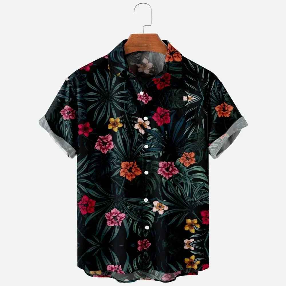 Mens fashionable summer T-shirt Hawaii 3D printed comfortable casual single button shirt short sleeved beach oversized shirt 250408