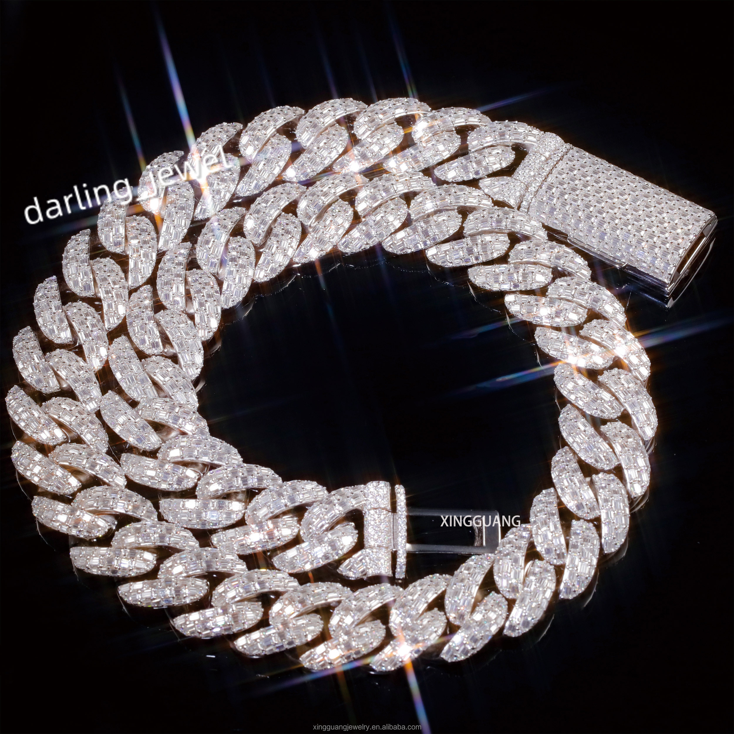 Custom Baguette Moissanite Clasp Full Iced Out Cuban Link Chains 22MM 3 Rows 925 Silver Pass Diamond Test VVS Moissanite Chains