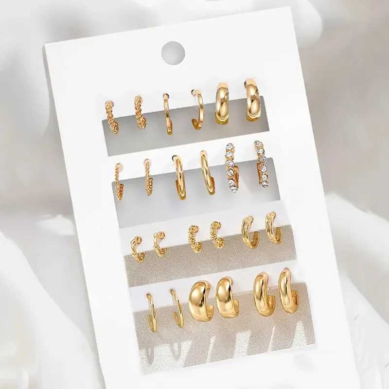 Gold Color Vintage Circle Hoop Earrings for Women Simple Fashion Geometric Zircon Earring Set New Trendy Jewelry Party Gifts Z250408